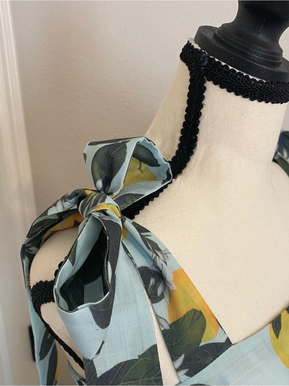 ChicWish Tie-Shoulder Lemon Print Maxi Dress in Light Blue - Picture 3 of 16